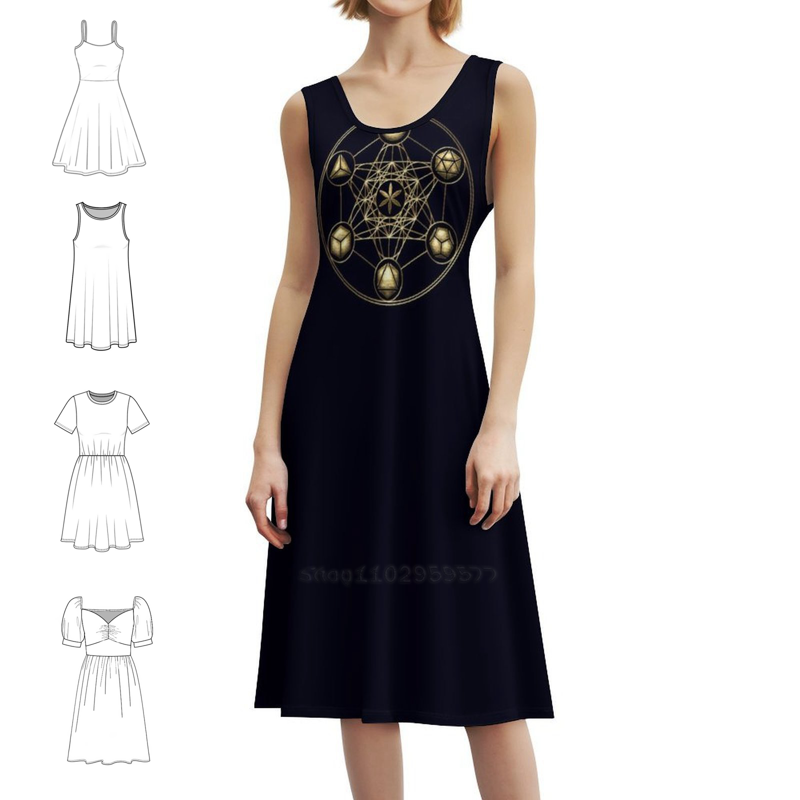 Women Fashion Gown - ทรงลูกบาศก์ของเมตาตรอน ดอกไม้แห่งชีวิต ชุดเดรสสไตล์โบโฮชิค แฟชั่นหรูหรา ชุดราตรีงานแต่งงานริมชายหาด สัญลักษณ์แห่งสิ่งศักดิ์สิทธิ์