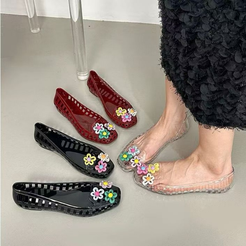 Women Fashion Hub - รองเท้าเจลลี่ลายดอกไม้แฮนด์เมดสุดน่ารักสไตล์โดพามีน พร้อมหัวเข็มขัดตกแต่งรองเท้า DIY อุปกรณ์เสริมรองเท้า เครื่องประดับรองเท้า รองเท้าบัลเล่ต์