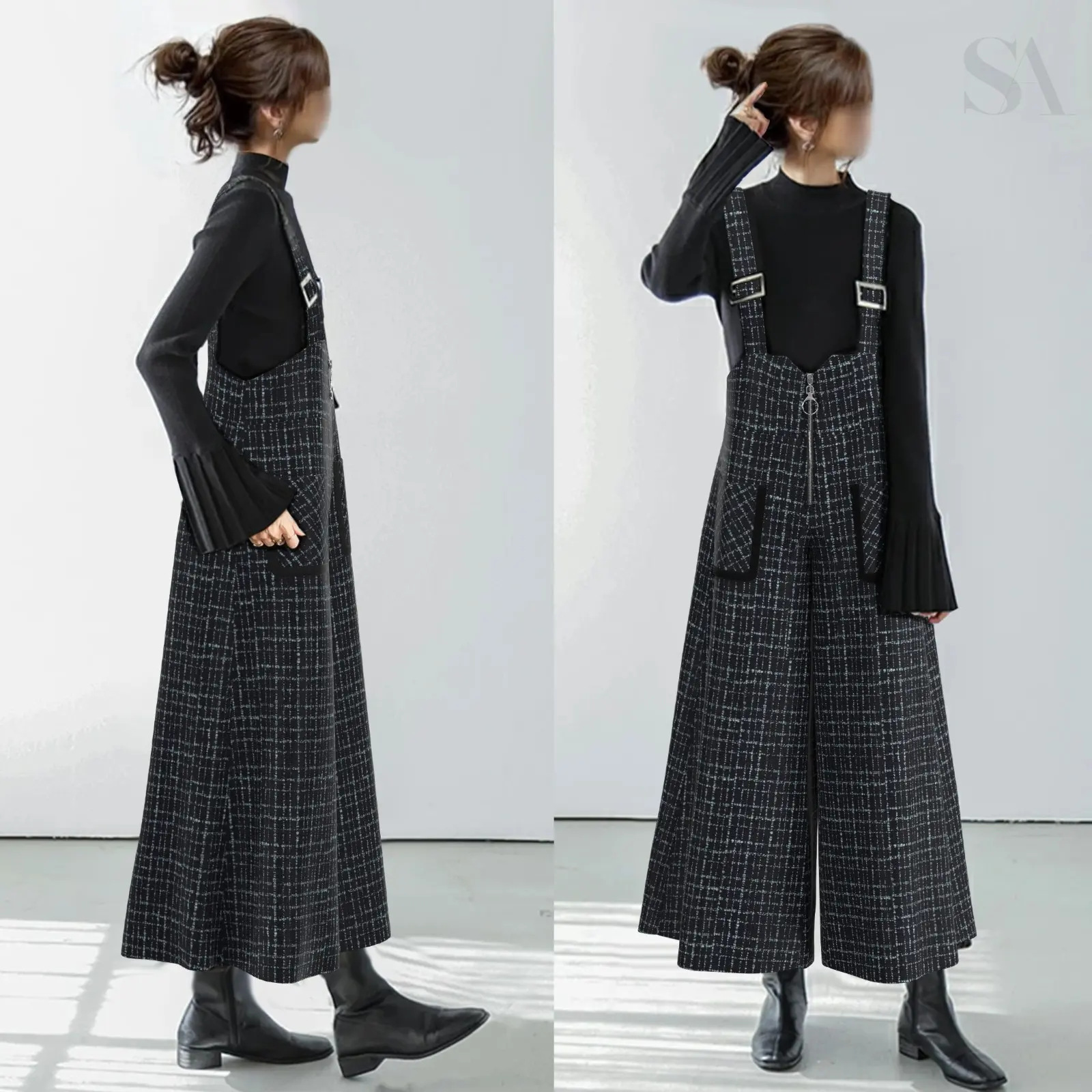 Women'S Fashion Utility Pants - สไตล์ญี่ปุ่นวินเทจยูทิลิตี้ วิด-เลก เออเวอร์ออลส์สำหรับผู้หญิงฤดูใบไม้ผลิฤดูใบไม้ร่วงเหมาะสำหรับคนตัวเล็กๆ แฟชั่นลำลองหลวมๆ ชุดจั๊มสูททรงสลิม