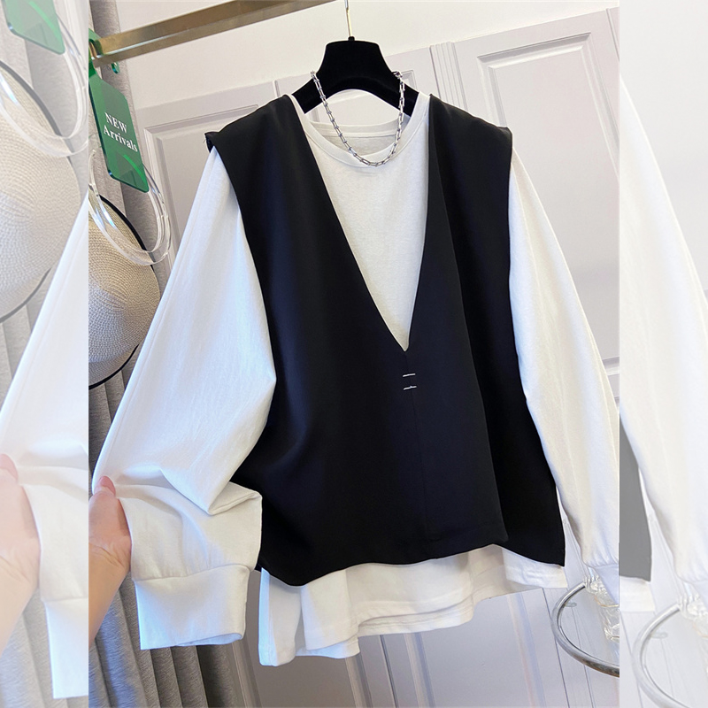 Women Top Fashion - ซุปเปอร์เอ็น สปริง นิว เสื้อพูลโอเวอร์โอเวอร์ไซส์สำหรับผู้หญิง สีขาว เสื้อยืดแขนยาว