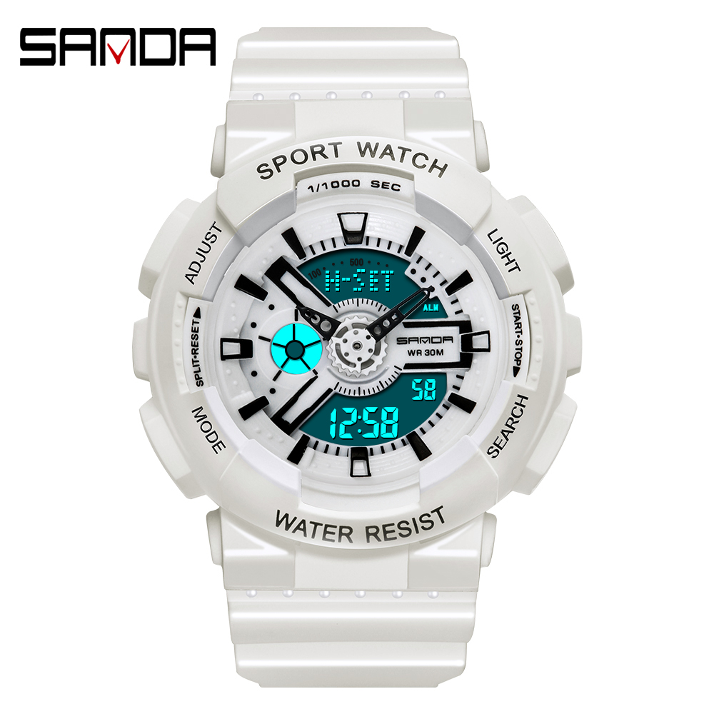 Women'S Fashion Digital Watch - แฟชั่น Sanda แบรนด์กีฬากลางแจ้งสีขาวดิจิตอลนาฬิกานาฬิกาปลุกผู้หญิงนาฬิกา3bar กันน้ำทหารนาฬิกา Led