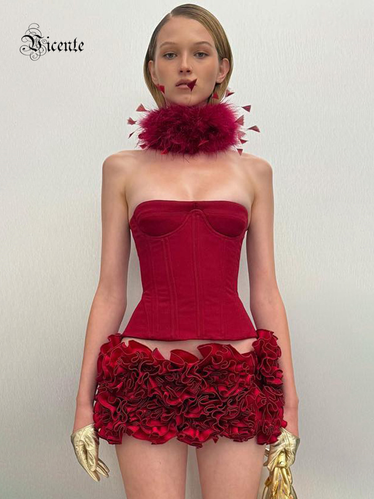 Ruched Dress Mini - VC คริสต์มาสชุดที่ไม่มีสายหนังสีแดงโครงสร้างด้านบนดอกไม้ประดับกระโปรงมินิ Bodycon Celebrity Party ค็อกเทล