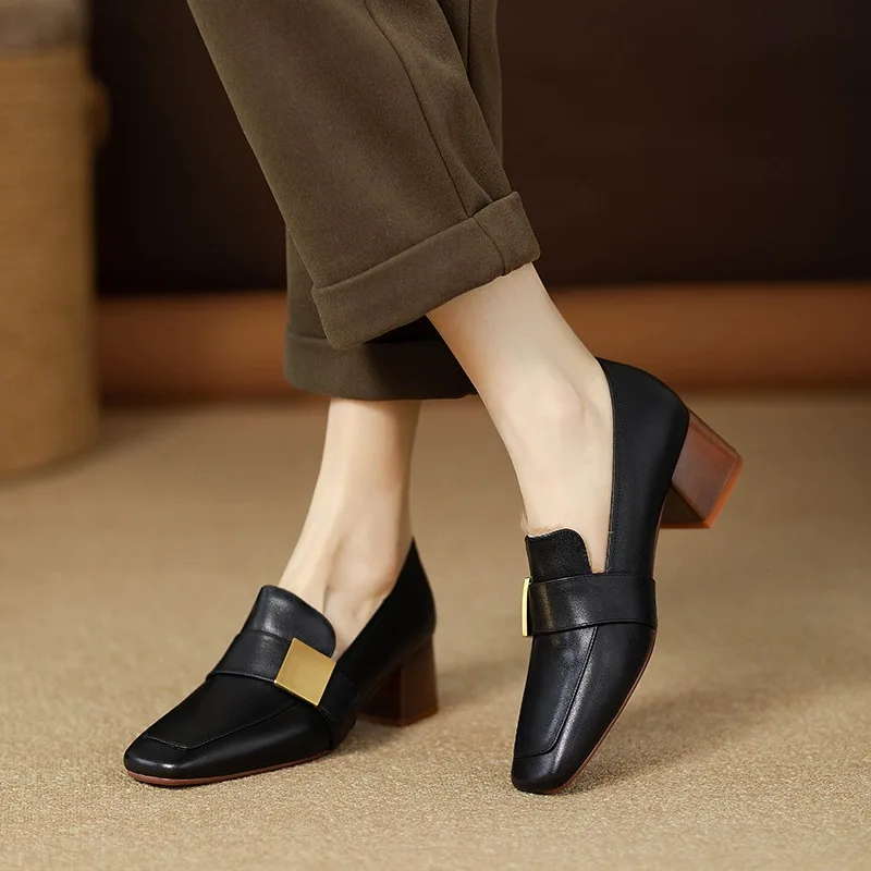 Women Fashion Jeans - รองเท้าส้นหนาหัวเหลี่ยมสไตล์แมรี่เจน หนังแฟชั่นสำหรับผู้หญิง ดีไซน์หรูหรา สวมใส่ง่าย เหมาะสำหรับใส่ในชีวิตประจำวัน