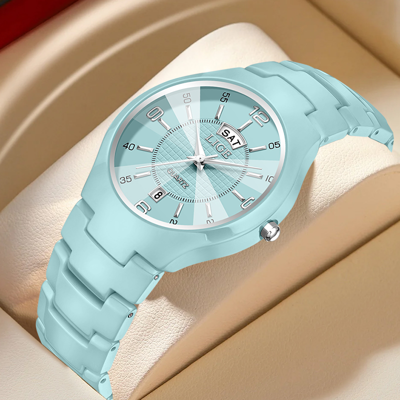 Fashion Women Watches - LIGE หรูหราสง่างามควอตซ์นาฬิกาผู้หญิงแฟชั่นเซรามิคนาฬิกาผู้หญิงหน้าปัดเล็กแสดงวันที่สัปดาห์นาฬิกาข้อมือผู้หญิงเรโลจ มูเยร์