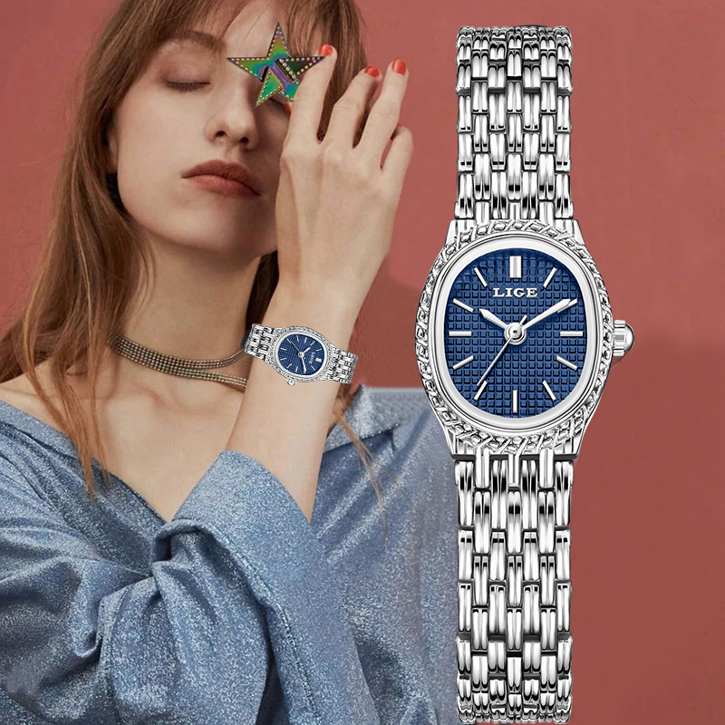 Fashion Women Watches - นาฬิกาข้อมือควอตซ์แฟชั่นหรูหราสำหรับผู้หญิง ดีไซน์เรียบหรู คลาสสิก หน้าปัดเรียบง่าย กันน้ำ สายสแตนเลส