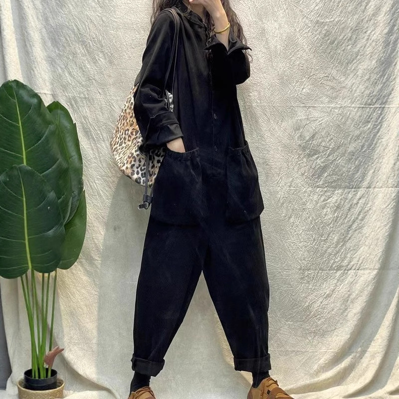 Women'S Fashion Utility Pants - จั๊มพ์สูทลำลองผู้หญิง ทรงคาร์โก้ ขากว้าง จั๊มพ์สูทแฟชั่น จั๊มพ์สูทมีเข็มขัด จั๊มพ์สูทแขนยาว