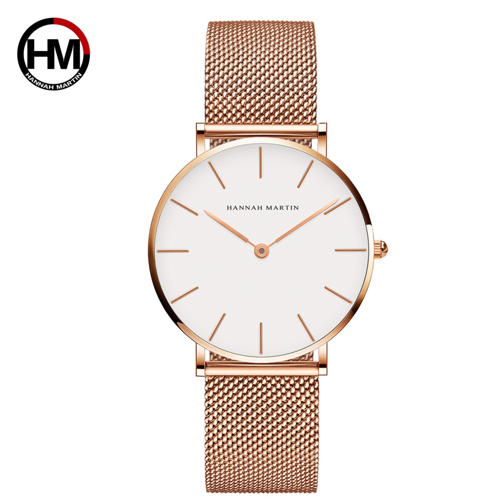 Women'S Fashion Digital Watch - Hannah Martin แบรนด์หรูนาฬิกาผู้หญิงสแตนเลสตาข่ายเข็มขัดนาฬิกาญี่ปุ่นควอตซ์นาฬิกาสุภาพสตรีนาฬิกาข้อมือ