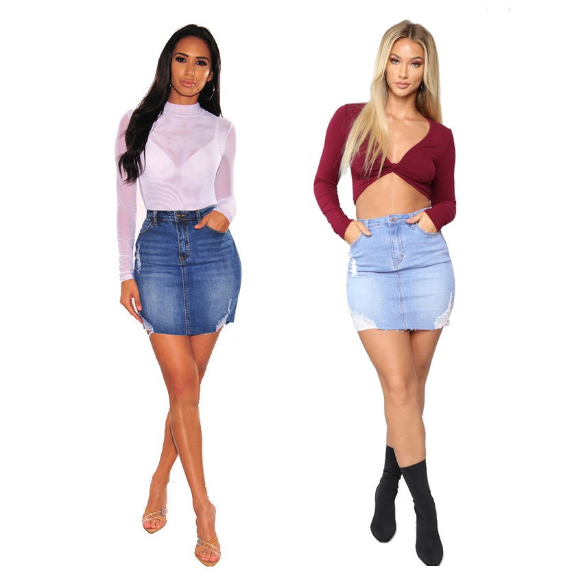 Women Fashion Jeans - กระโปรงยีนส์สั้นทรงดินสอเอวสูงสำหรับผู้หญิง ยกกระชับสะโพก สไตล์ Y2K แฟชั่นสตรีทแวร์ ฤดูร้อน