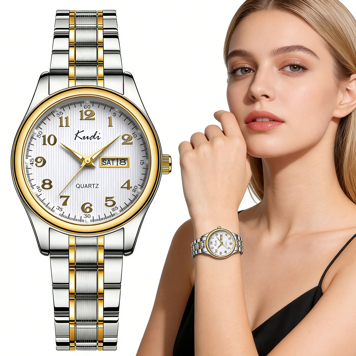 Women'S Fashion Digital Watch - นาฬิกาข้อมือผู้หญิงแฟชั่นทันสมัย สายสแตนเลส ดีไซน์เรียบง่าย แสดงวันที่แบบดิจิตอล นาฬิกาควอตซ์ลำลองสำหรับผู้หญิง