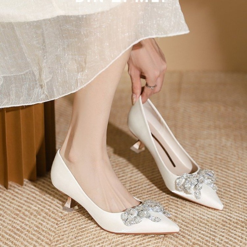 Women'S Fashion Summer 2025 - รองเท้าส้นสูง 2025 รุ่นใหม่สำหรับฤดูร้อน ดีไซน์เรียบหรู ปลายแหลม เปิดหน้าเท้า