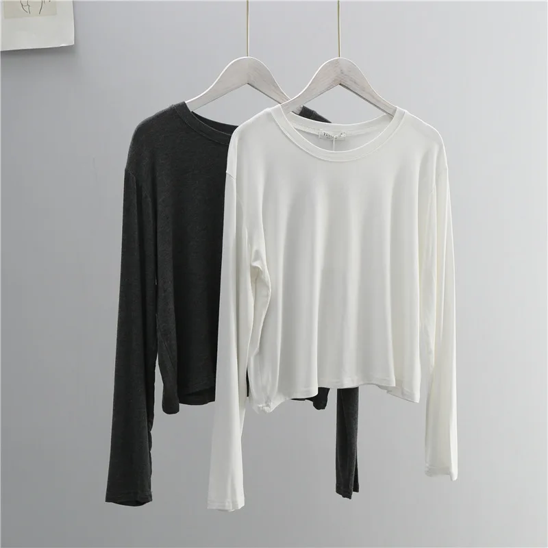 เสื้อยืดแขนยาวคอโอ ผ้าผสมคอตตอ - Women Top Fashion บทวิจารณ์และราคา