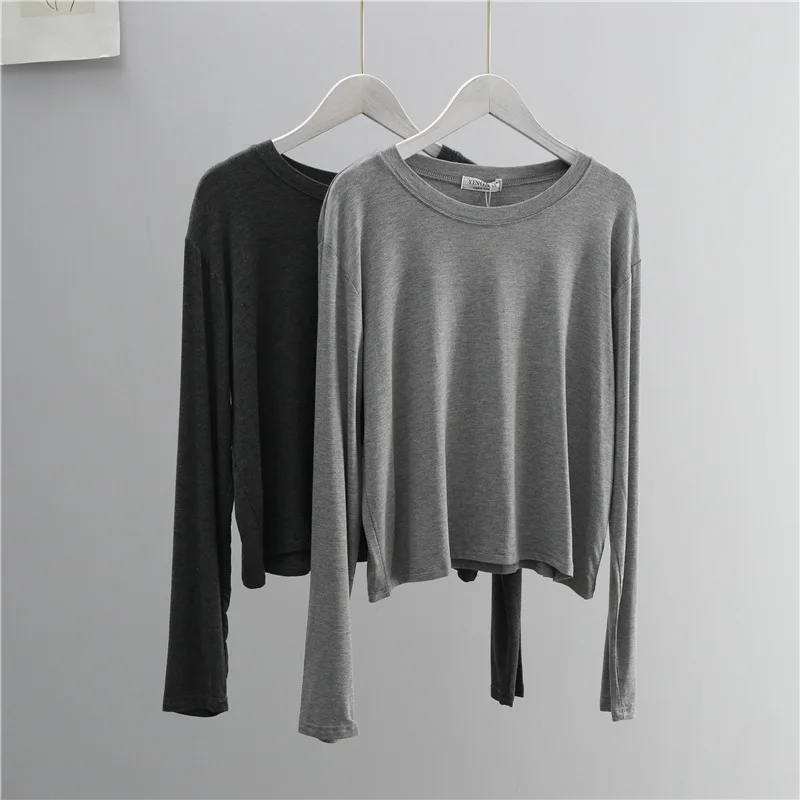 เสื้อยืดแขนยาวคอโอ ผ้าผสมคอตตอ - Women Top Fashion บทวิจารณ์และราคา
