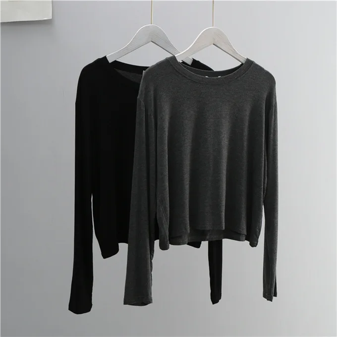 เสื้อยืดแขนยาวคอโอ ผ้าผสมคอตตอ - Women Top Fashion บทวิจารณ์และราคา