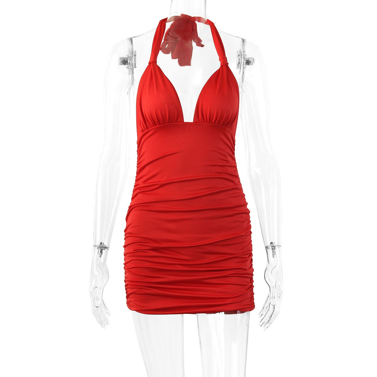 ชุดเดรสผู้หญิงสำหรับฤดูร้อน คอ - Ruched Dress Mini บทวิจารณ์และราคา