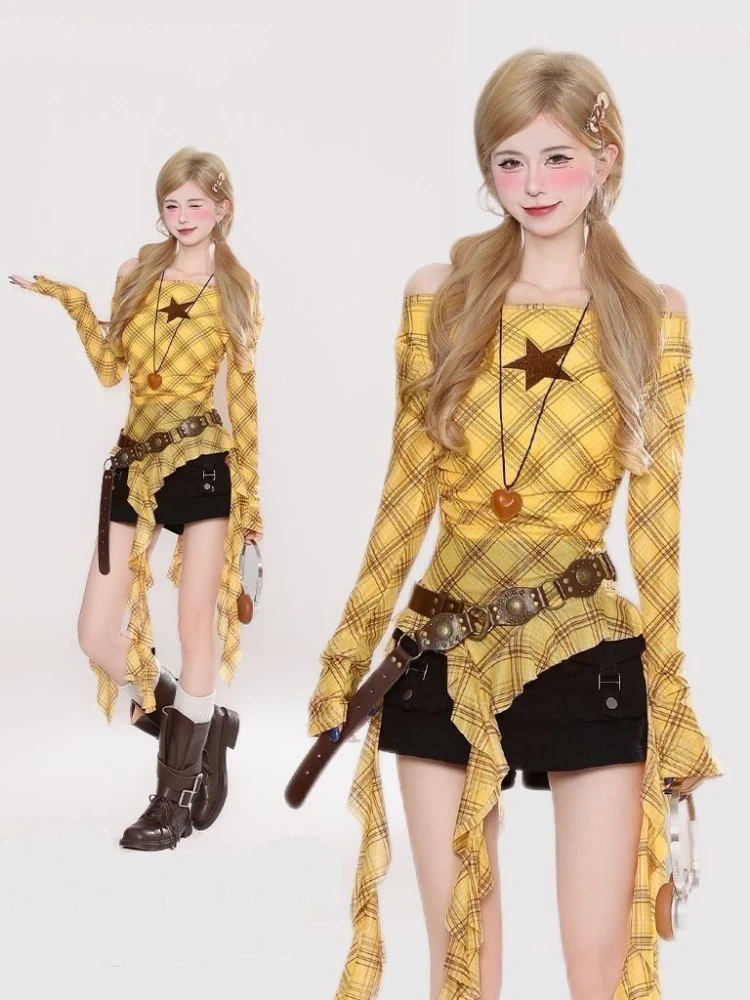 เสื้อยืดวินเทจลายสก๊อต Y2K สำห - Women Top Fashion บทวิจารณ์และราคา
