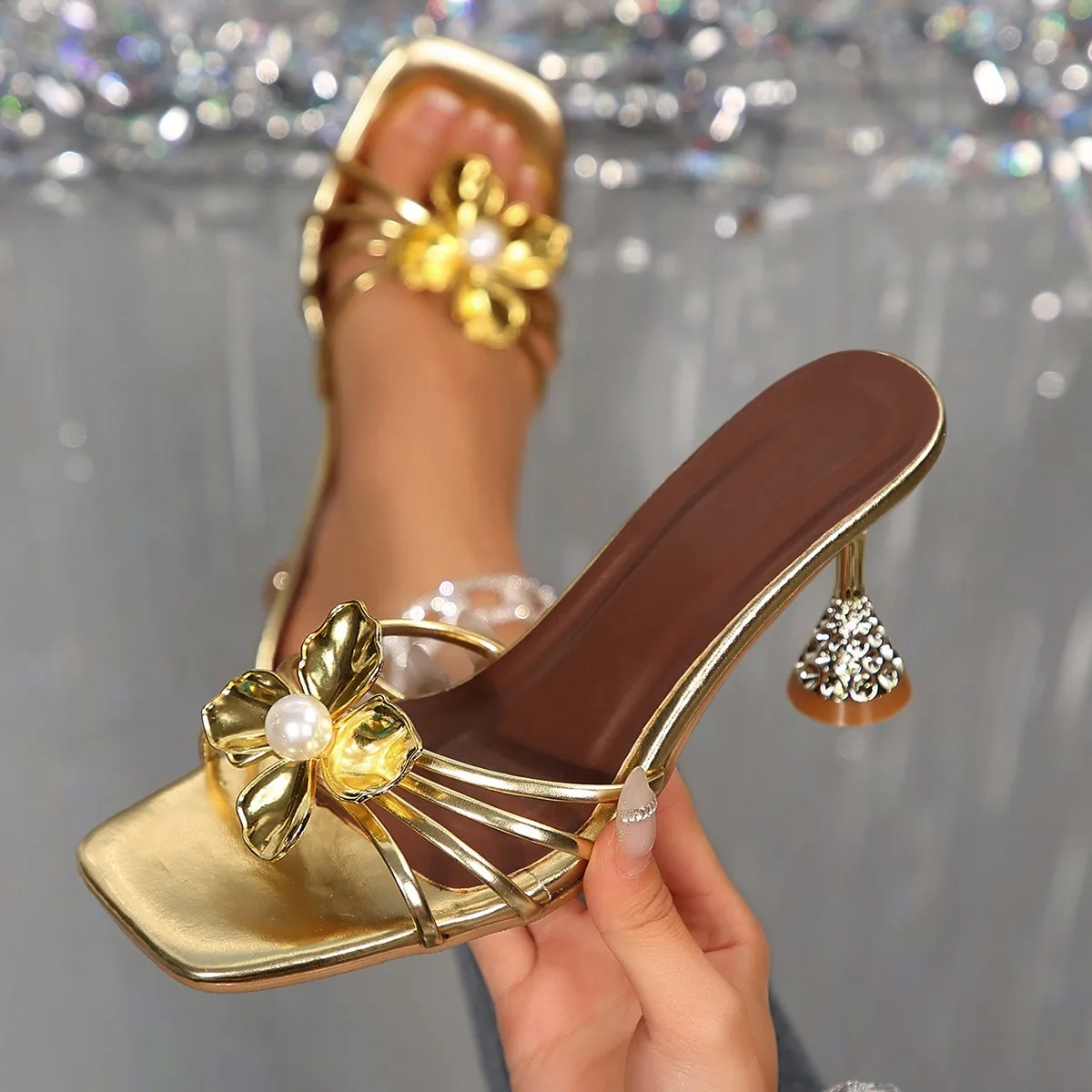 รองเท้าส้นกรวยคริสตัลประดับดอก - Women Fashion Ideas บทวิจารณ์และราคา