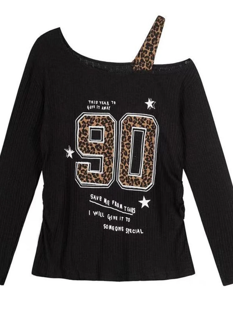 เสื้อยืดลายเสือดาวสไตล์ Y2K แบ - Women Top Fashion บทวิจารณ์และราคา