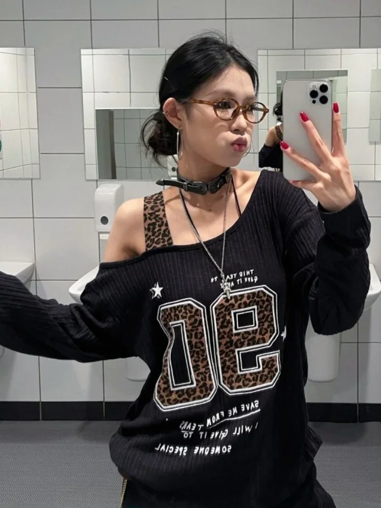 เสื้อยืดลายเสือดาวสไตล์ Y2K แบ - Women Top Fashion บทวิจารณ์และราคา