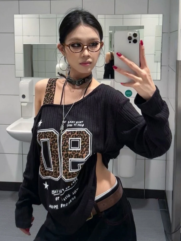 เสื้อยืดลายเสือดาวสไตล์ Y2K แบ - Women Top Fashion บทวิจารณ์และราคา