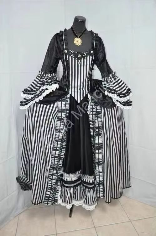 1700s โรโคโคชุดเดรสลายทางสีดำแ - Women Fashion Gown บทวิจารณ์และราคา
