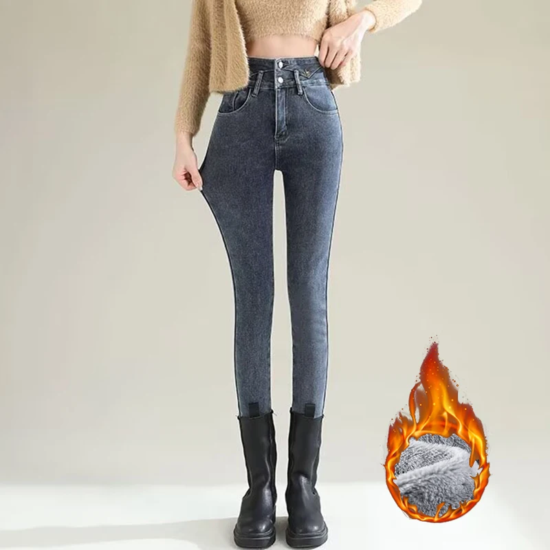 กางเกงยีนส์ขายาวทรงตรงบุขนกำมะ - Women Fashion Jeans บทวิจารณ์และราคา