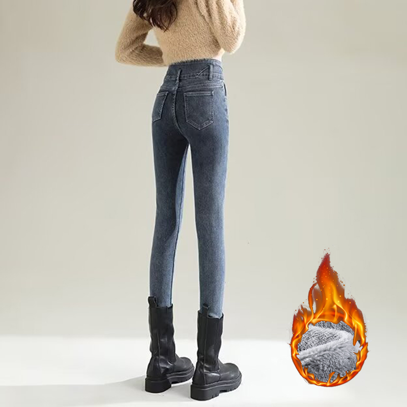 กางเกงยีนส์ขายาวทรงตรงบุขนกำมะ - Women Fashion Jeans บทวิจารณ์และราคา