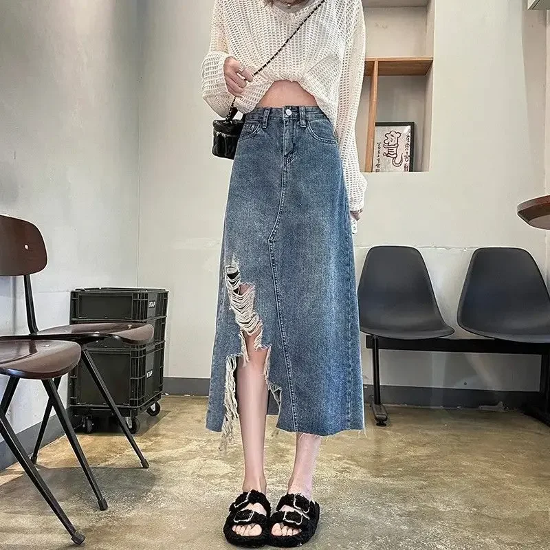 กระโปรงยีนส์ผู้หญิงเอวสูงผ่าข้ - Women Fashion Jeans บทวิจารณ์และราคา