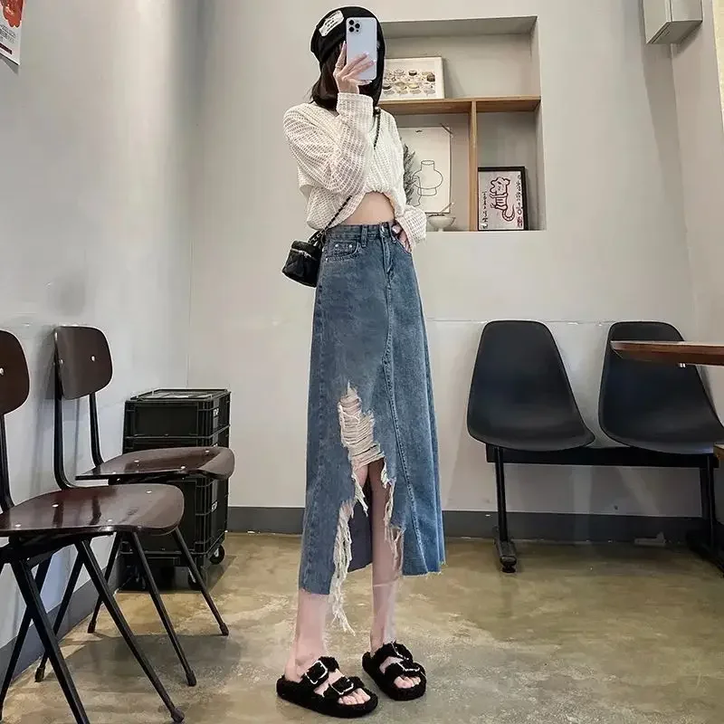 กระโปรงยีนส์ผู้หญิงเอวสูงผ่าข้ - Women Fashion Jeans บทวิจารณ์และราคา