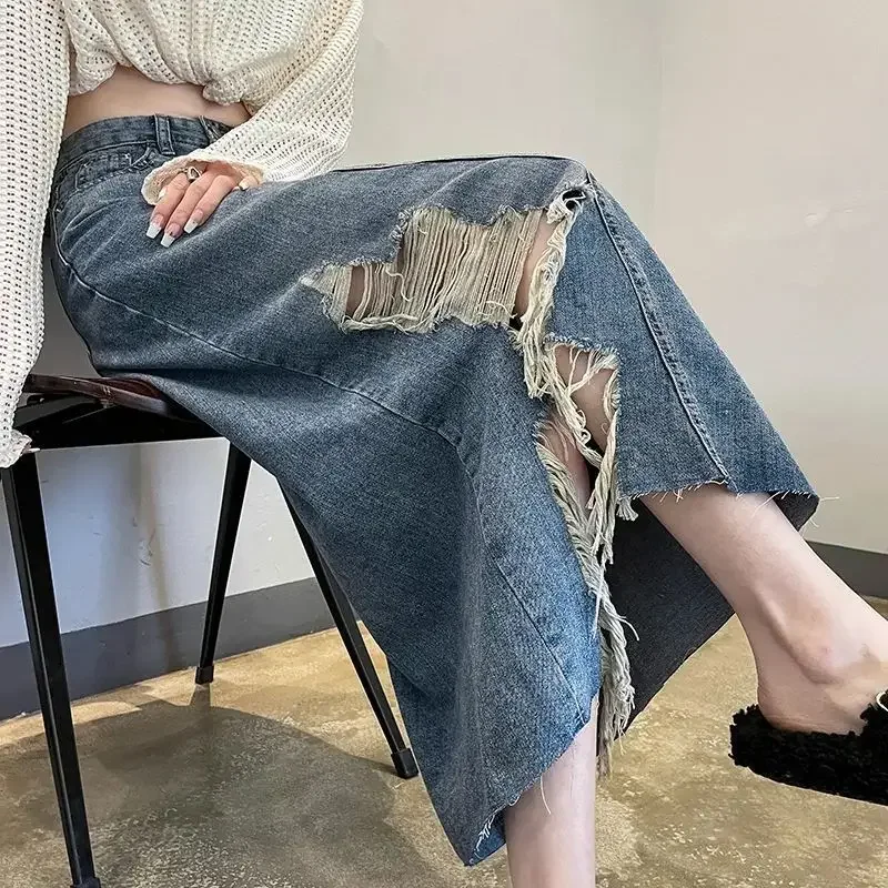 กระโปรงยีนส์ผู้หญิงเอวสูงผ่าข้ - Women Fashion Jeans บทวิจารณ์และราคา