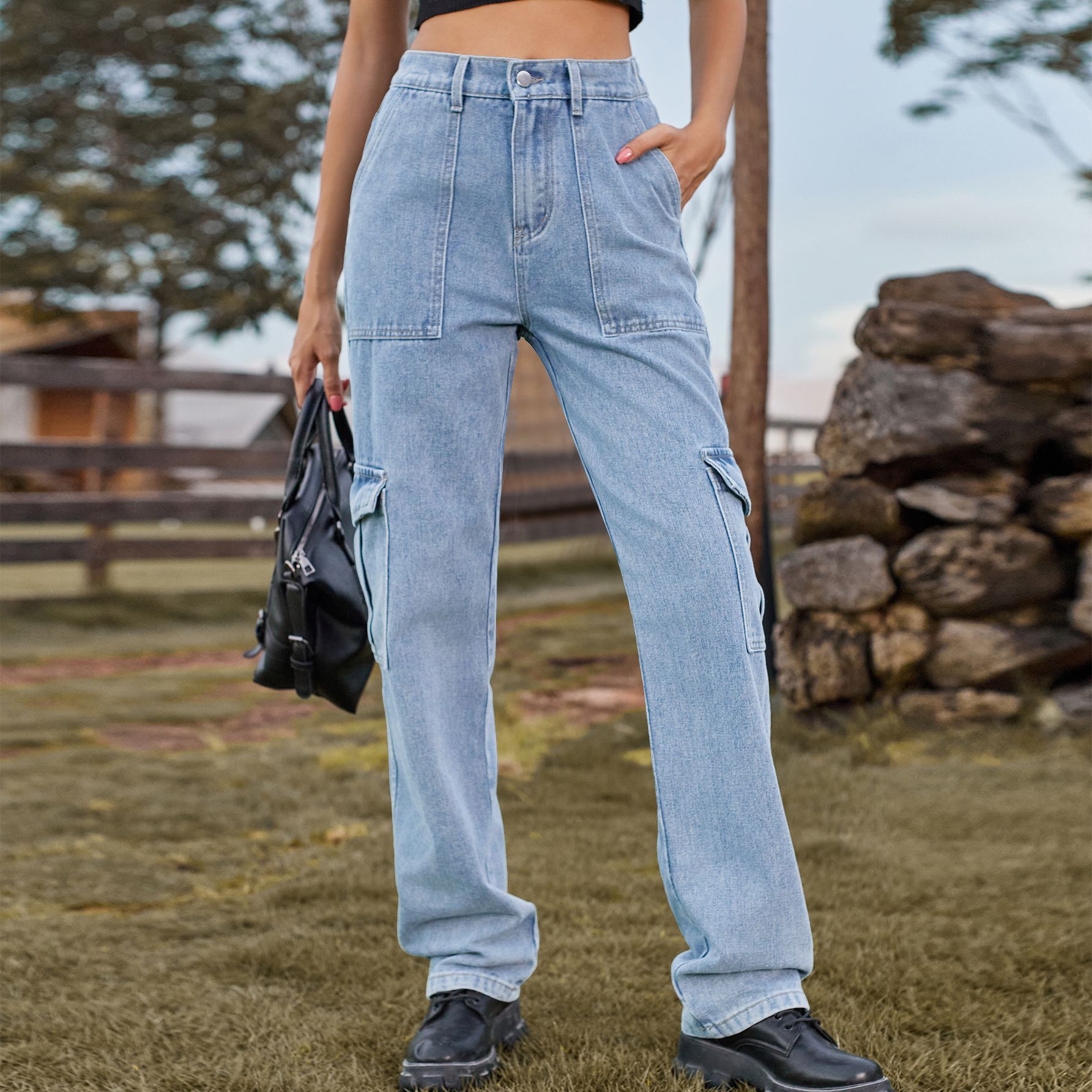 กางเกงยีนส์เดนิมสไตล์ INS สำหร - Women'S Fashion Utility Pants บทวิจารณ์และราคา