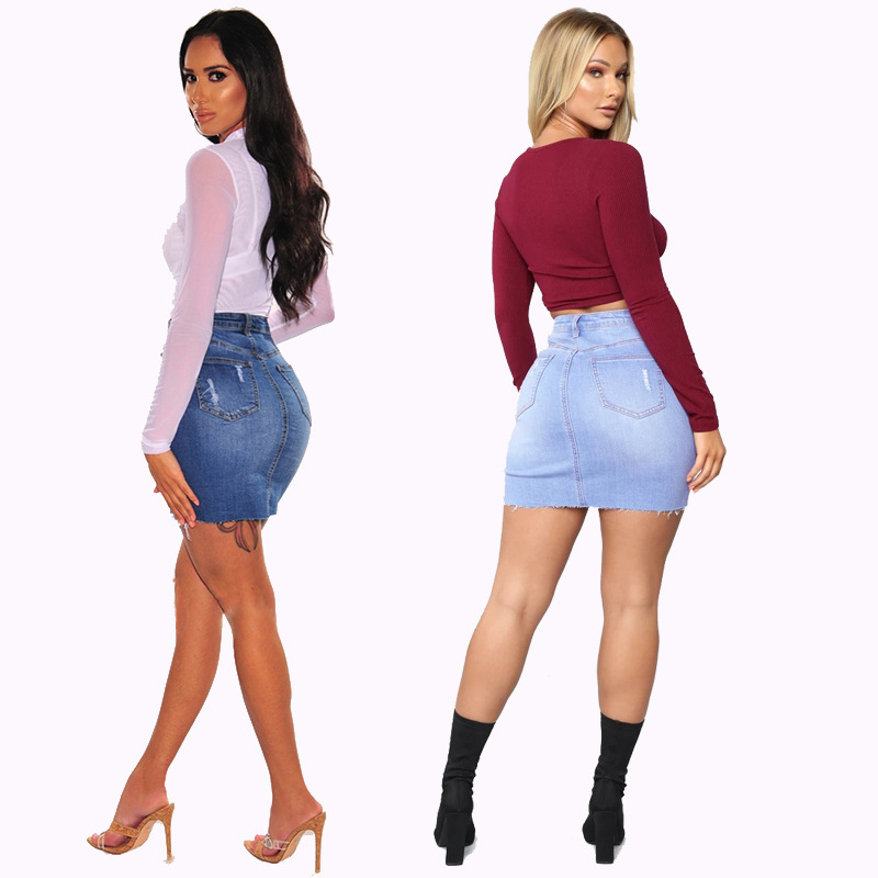 กระโปรงยีนส์สั้นทรงดินสอเอวสูง - Women Fashion Jeans บทวิจารณ์และราคา
