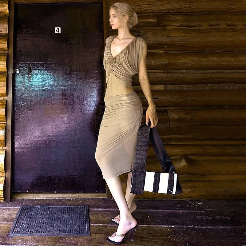 เดรสชีฟองฝรั่งเศสทรงเข้ารูปสำห - Ruched Dress Mini บทวิจารณ์และราคา
